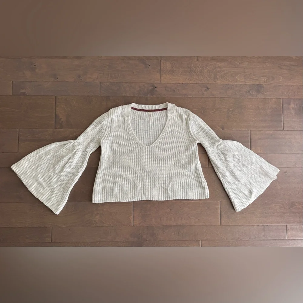 Free People Damsel Bell Sleeve Knit Sweater-White